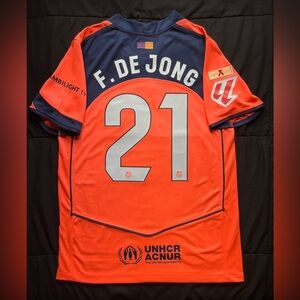 Frankie De Jong #21 Barcelona Small Away Soccer Jersey 2025 Salmon Orange